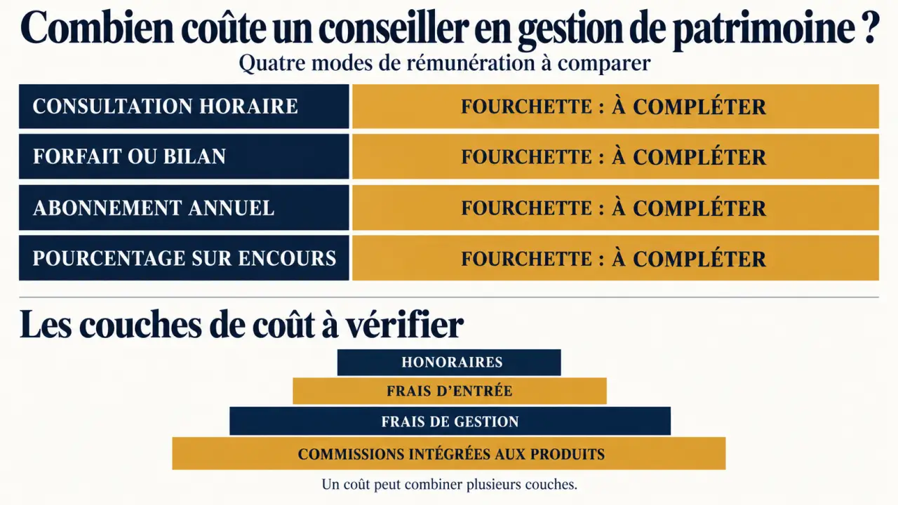 Tarif d’un conseiller en gestion de patrimoine : fourchettes d’honoraires et frais visibles ou intégrés