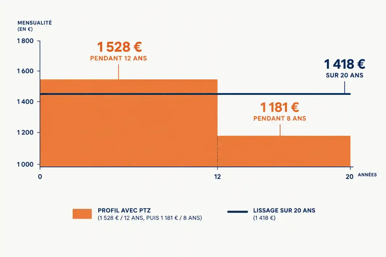Graphique comparant les mensualités pour lisser un prêt : paliers sans lissage et mensualité constante avec lissage
